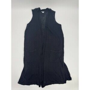 J.Jill Longline Knit Sweater Vest Cardigan Women Petite Medium Black Open Front